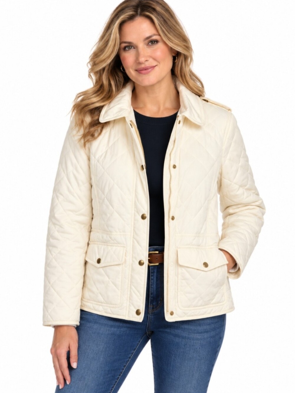 NWT Talbots Cream Diamond Quilted Barn Equestrian Jacket Sz Petite (Small)